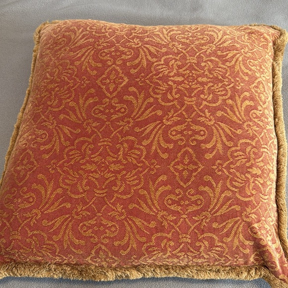 Restoration Hardware rust and mustard damask chenille throw pillow - Picture 5 of 7